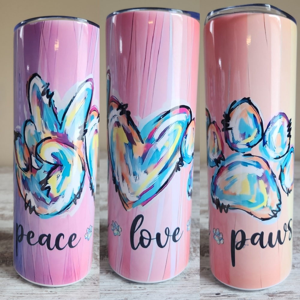 "Peace love paws" 20oz stainless steel tumbler